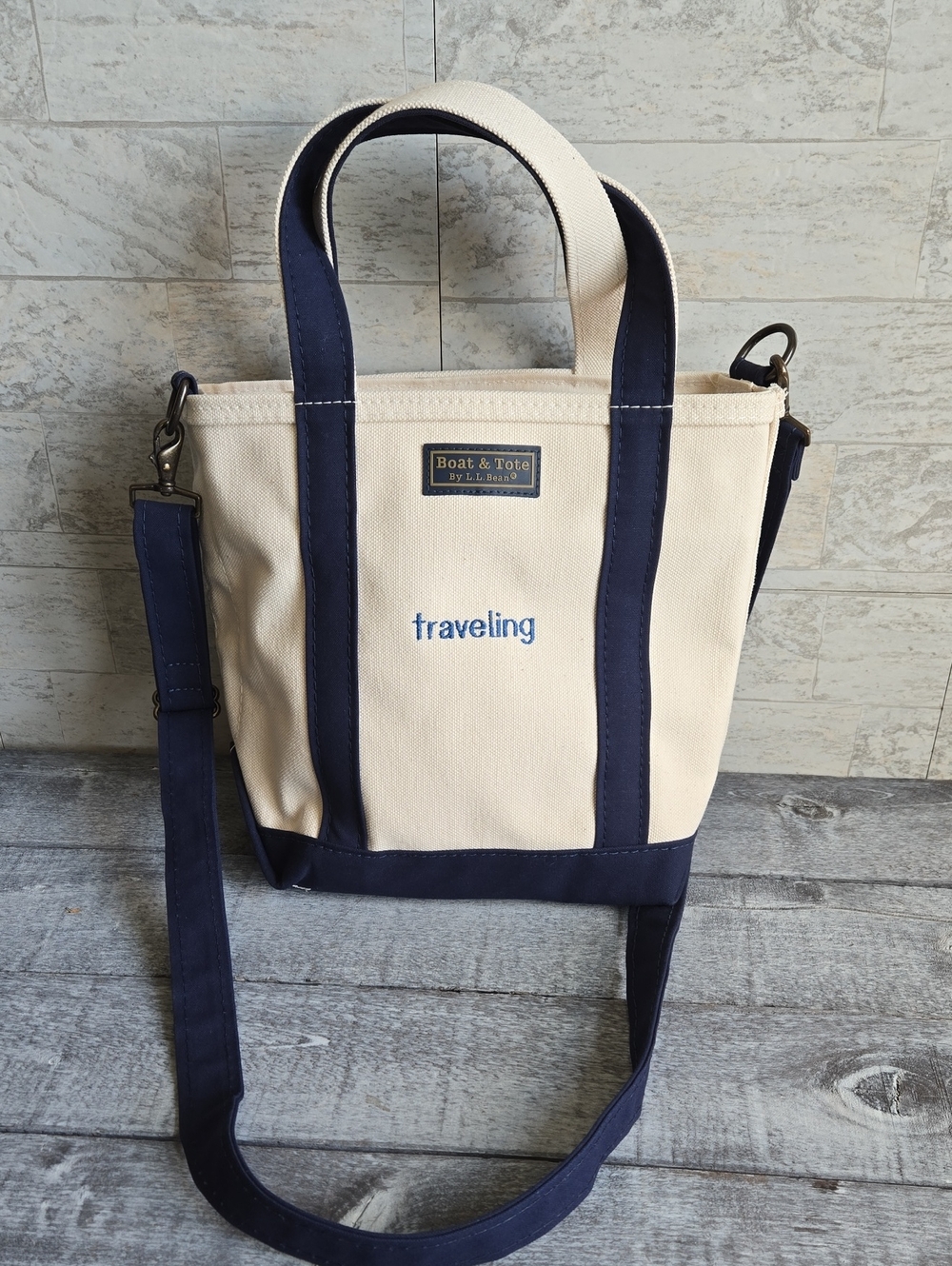 L.L. Bean Boat And Tote Canvas Crossbody Bag Navy Handles Accents